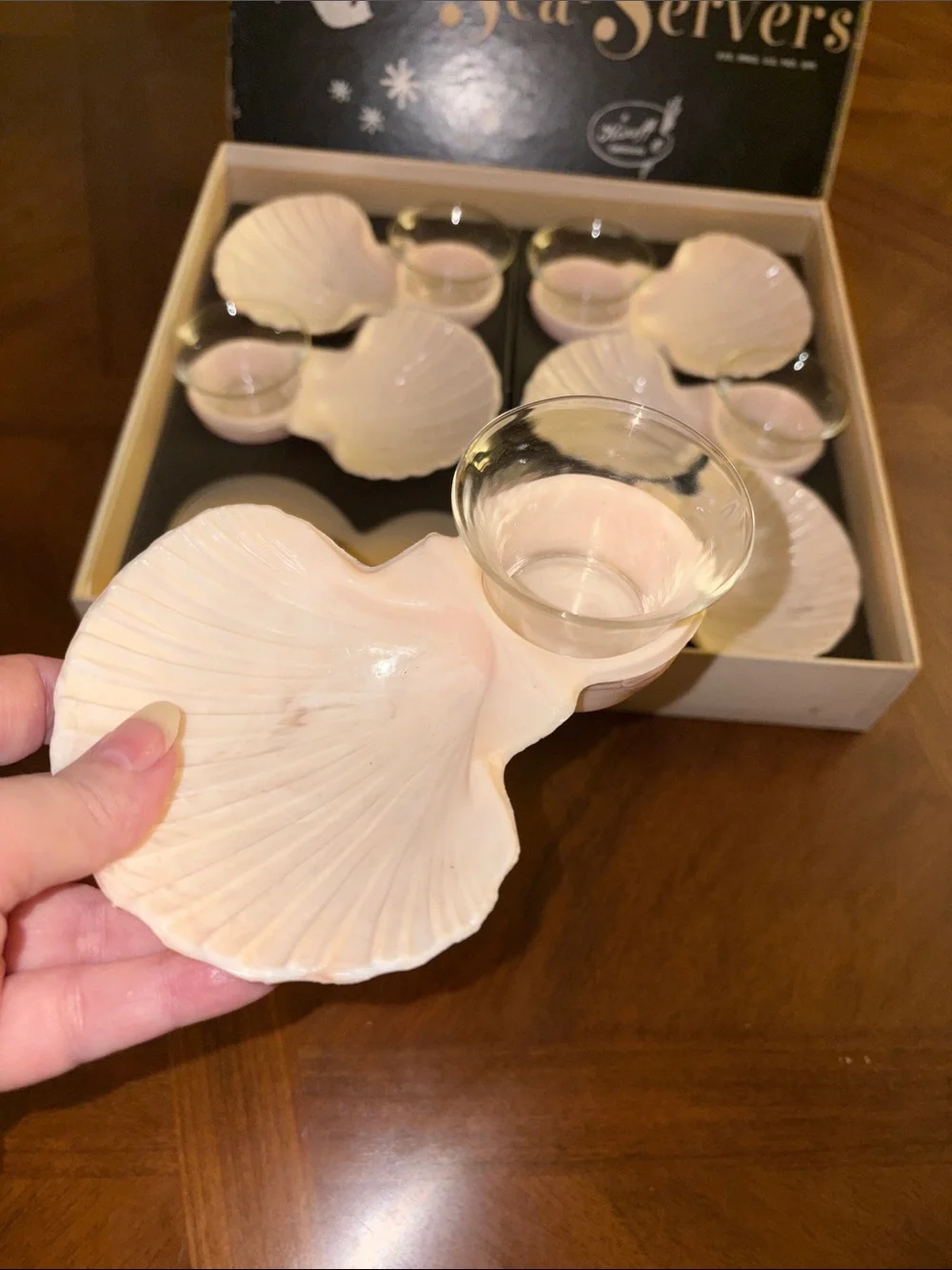 Vintage MCM KAROFF Sea-Servers Set of-6 Cocktail Pale Pink Shell Seafood Shrimp
